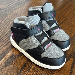 Nike Kids Air Jordan Black and Gray Sneakers with Pink Accents